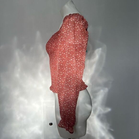 Lush Stitch Fix Smocked Sheer puff sleeve pink top - Picture 6 of 9